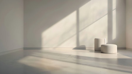 3d rendering of an empty room with a sofa and a windowの素材