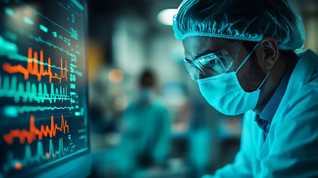 Portrait of a male surgeon in operating room at hospital. Healthcare and medical concept.の素材