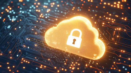 Cloud computing security concept. 3d rendering toned image double exposureの素材