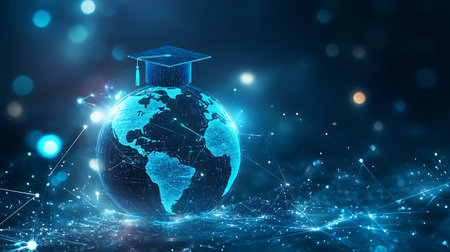 Global education and science concept. 3d rendering toned image double exposureの素材