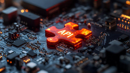 Abstract close-up view of a modern GPU card circuit board with circuit board and processor components. Technology and hardware concept. 3D Renderingの素材