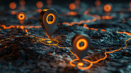 Map pointer on the ground. 3d rendering. Computer digital drawing.の素材