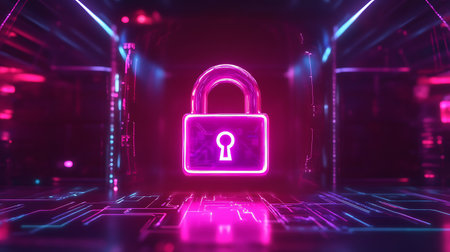 Cyber security concept. Padlock on abstract background. 3D Renderingの素材