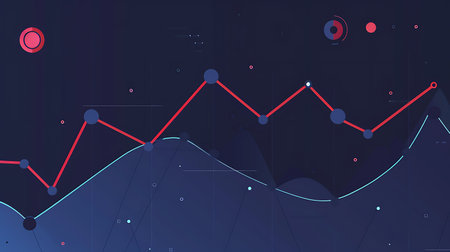 Graphs and charts on the dark blue background. Vector illustration.の素材