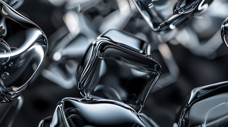 3d rendering of abstract metallic shapes in black and white color, computer generated imagesの素材