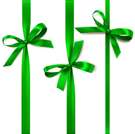 Set of beautiful decorative bows with vertical ribbon for gift decoration.のイラスト素材