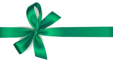 Holiday decoration isolated on white background. Vector illustration. Green bow with green ribbonのイラスト素材