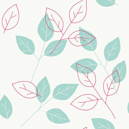 Seamless pattern with decorative blue twigs and leaf silhouette. Vector stock illustration.のイラスト素材