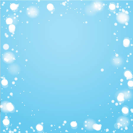 New Year and Christmas design template. Winter blue background with snowflakes and white lights. Vector illustrationのイラスト素材