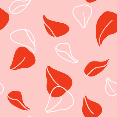 Seamless pattern with decorative red rose petal silhouette on pink background for Valentines Day package paper design. Vector stock illustration.のイラスト素材
