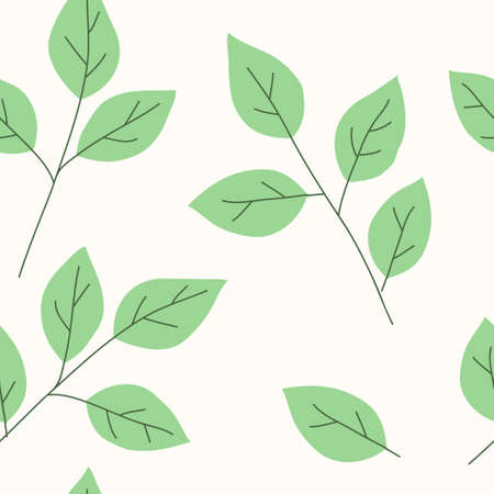 Seamless pattern with decorative green twigs and leaf silhouette. Vector stock illustration.のイラスト素材
