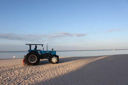 Plow the sand on a beach by carのeditorial素材