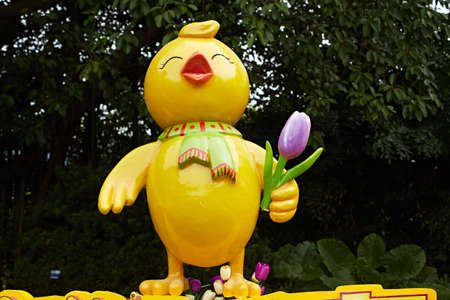 Yellow cartoon chickenの写真素材