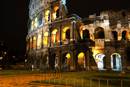 Rome Coliseum by night  illuminated, Colosseo Italy