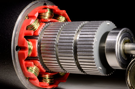 Close up of electric stepper motor disassembled