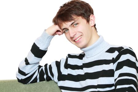 Portrait of young smiling person on white background.の写真素材