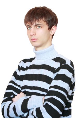 Portrait of  young man of nineteen years on  white background.の写真素材