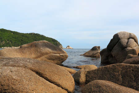 Sea landscape with  big stones in  foregroundの写真素材