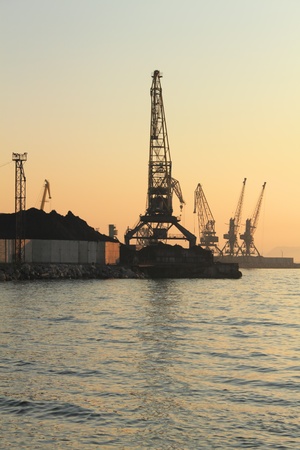 Port cranes in port of  Japanese seaの写真素材