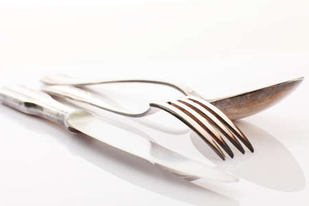 Cutlery. Vintage place setting on white backgroundの写真素材