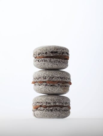 Stack of macaroons isolated on white backgroundの写真素材