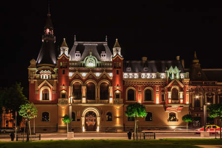 Greek Catholic Palace in the center of Oradea at nightの写真素材