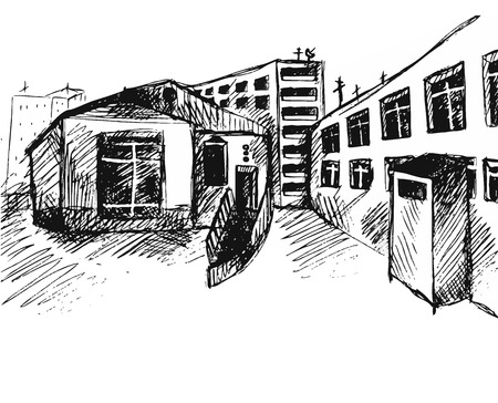 drawing street. Vector sketch.のイラスト素材