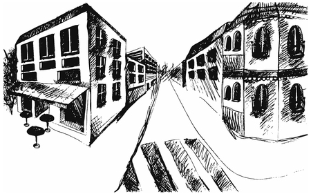 drawing street. Vector sketch.のイラスト素材