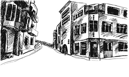 drawing street. Vector sketch.のイラスト素材