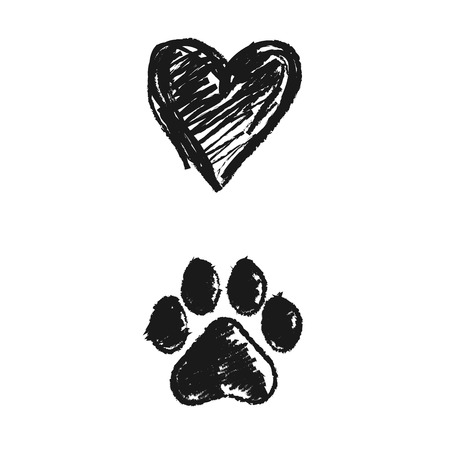 hand drawn doodle of animal footprint and heart, Vector illustration.のイラスト素材