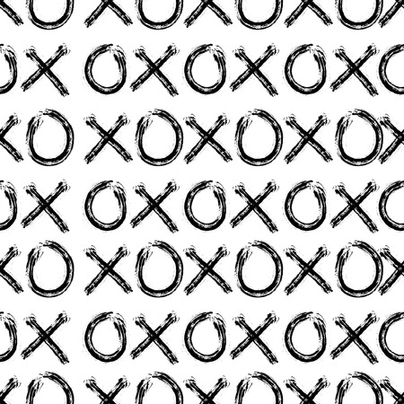 Hand drawn seamless pattern background with simple paint XO. Vector ink doodles illustration. Ideal for cards, posters, invitations. Isolated.のイラスト素材