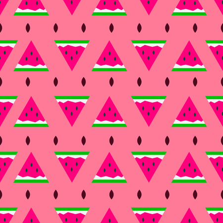 Vector seamless pattern with sliced watermelon in summer cute style