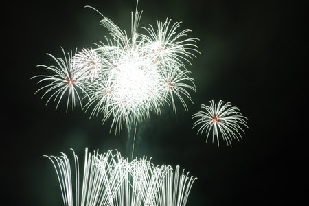 Beautiful colorful firework display for celebration happy new year and merry christmasの写真素材