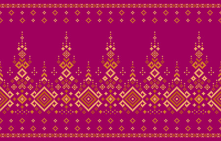 Pink Ethnic patterns. Patola, Sari, Dupatta, dupatta, Clothing, fabric, batik, Knitwear, Ikat. Traditional Geometric Pixel pattern.のイラスト素材