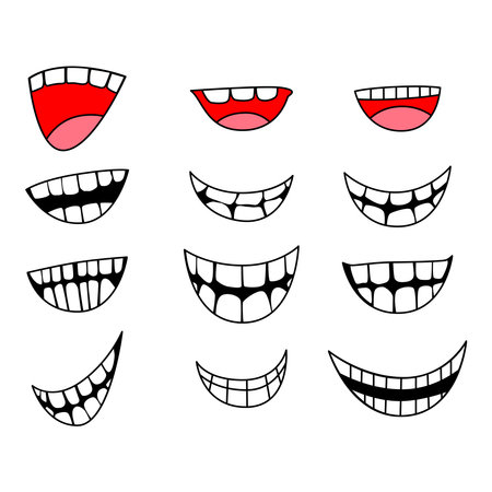 Smile mouth icon cartoon set design by vector. Emoji,funny,happy,smiling.のイラスト素材