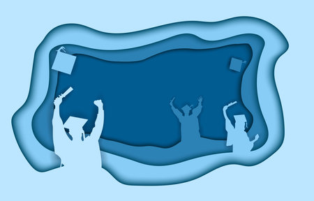 Businessman graduate in university. Design by vector, business, design, sky, hand, school, concept, cartoon, black, success.のイラスト素材