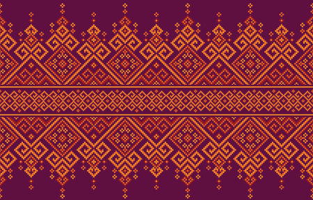 Geometric ethnic seamless pattern. Motif boho retro textile ikat vector graphic pattern design by retro geometric indian fabric colorful ornament african print  aztec  cross-stitch cross carpet.のイラスト素材