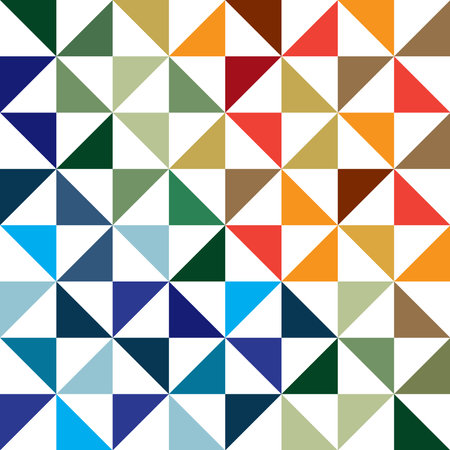 Pattern geometric design composed of small triangles in a grid. The use of various shades of blue,...