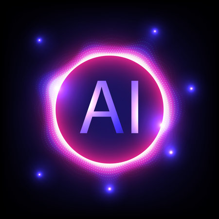 Digital technology AI background. Ring circuit technology background. Design for connection chipset cloud communication computer concept connection processor quantum bright neon blue .のイラスト素材