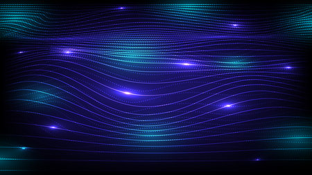 Abstract cyber data wave line on dark background. Design for futuristic, fiber optic, wave, telecoms, digital,  internet, online, network, communication, connection, technology, machine, learning.のイラスト素材