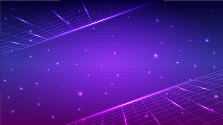 Abstract digital retro cyberpunk wireframe concept. Technology dark blue background. Design for 80s,...
