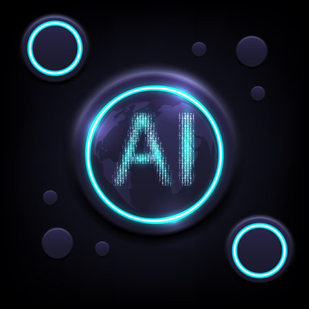 Digital technology AI background. Ring circuit button technology background. Design for AI artificial intelligence chipset cloud communication computer processor quantum.のイラスト素材