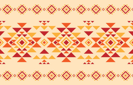 Geometric pattern with triangular and diamond shapes in red and orange tones. Design for fabric,...