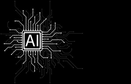 Abstract AI circuit board background design featuring futuristic electronic  patterns  black and...