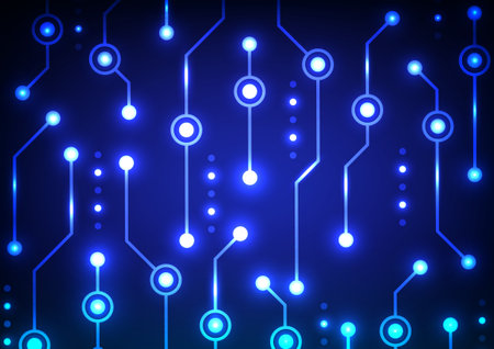 Digital technology circuit background. Data system fiber optic concept. Design for circuit board futuristic network computer virtual light and glow.のイラスト素材
