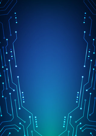 Digital technology circuit background. Futuristic circuit board data and network concept. Design for system cyber lines light glow.のイラスト素材