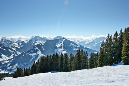 View on the mountains from a ski pisteの写真素材