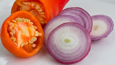 Sliced bell pepper and onionの写真素材