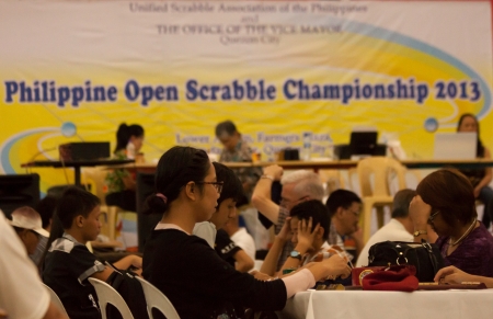 January 27, 2013: Nationwide Scrabble championship held in Farmers Mall, Manila sponsored by the office of city vice mayor and Unified Scrabble Association in the Philippines.のeditorial素材