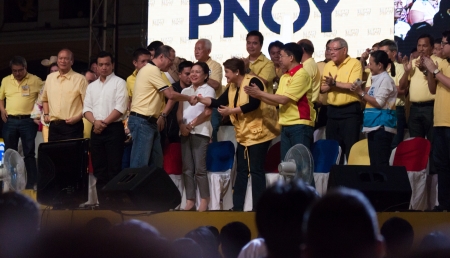 February 12, 2013: First day of the 90 days election period where 12 senatorial candidates under LPs (Liberal Party) Team PNoy showed up during proclamation rally in Plaza Miranda in Manila headed by the countries President.のeditorial素材